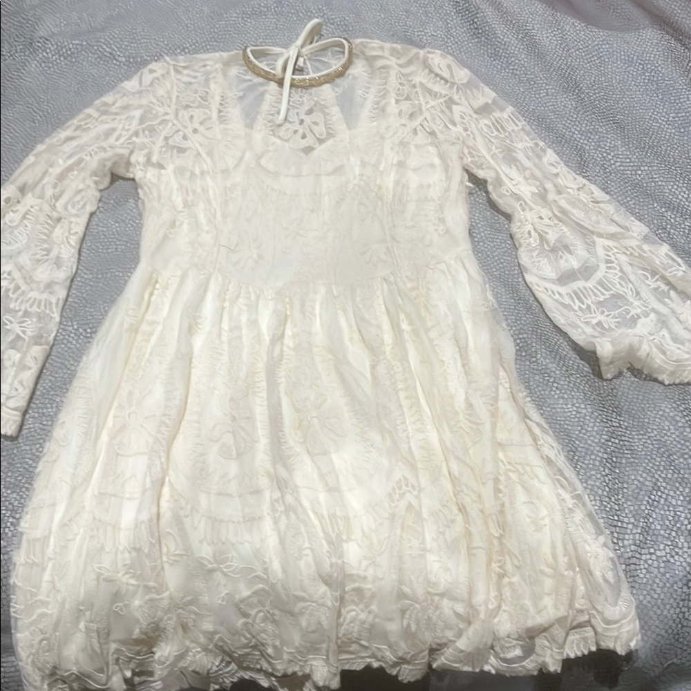 Altar'd State Cream Long Sleeve Bishop Sundress